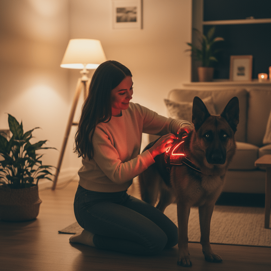 Harnais lumineux pour chien - Réglable, rechargeable et sans traction - TribupetsMVertHarnais lumineux pour chien - Réglable, rechargeable et sans traction