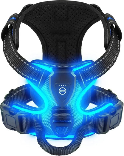 Harnais lumineux pour chien - Réglable, rechargeable et sans traction - TribupetsSBleuCNHarnais lumineux pour chien - Réglable, rechargeable et sans traction