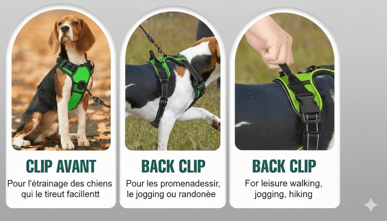 Harnais lumineux pour chien - Réglable, rechargeable et sans traction - TribupetsMVertHarnais lumineux pour chien - Réglable, rechargeable et sans traction