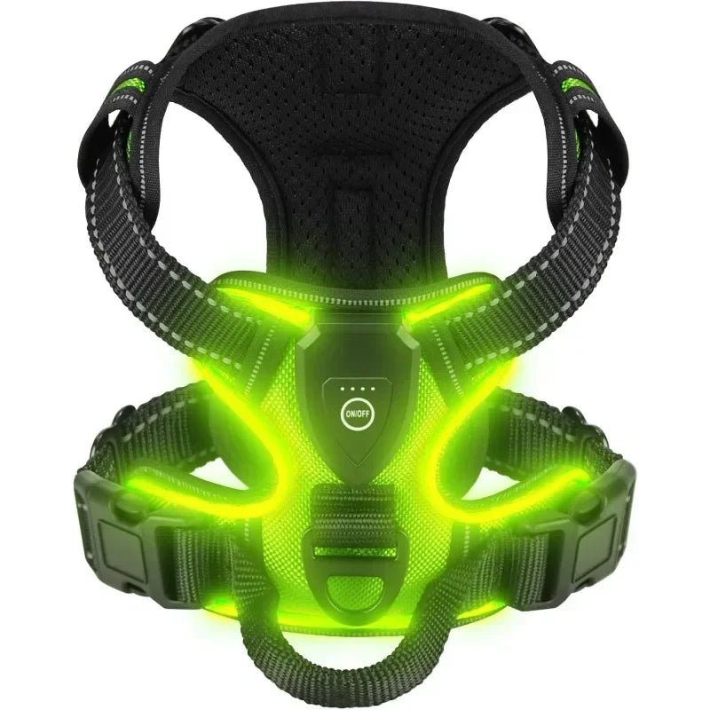 Harnais lumineux pour chien - Réglable, rechargeable et sans traction - TribupetsMVertCNHarnais lumineux pour chien - Réglable, rechargeable et sans traction