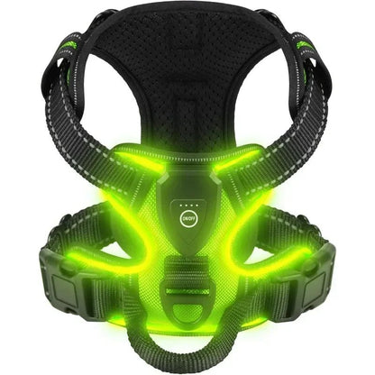 Harnais lumineux pour chien - Réglable, rechargeable et sans traction - TribupetsMVertCNHarnais lumineux pour chien - Réglable, rechargeable et sans traction