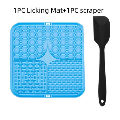 Pet Lick Silicone Mat for Dogs Pet Slow Food Plate Dog Bathing Distraction Silicone Dog Sucker Food Training Dog Feeder Supplies - TribupetsBleu Avec SpatulePet Lick Silicone Mat for Dogs Pet Slow Food Plate Dog Bathing Distraction Silicone Dog Sucker Food Training Dog Feeder Supplies