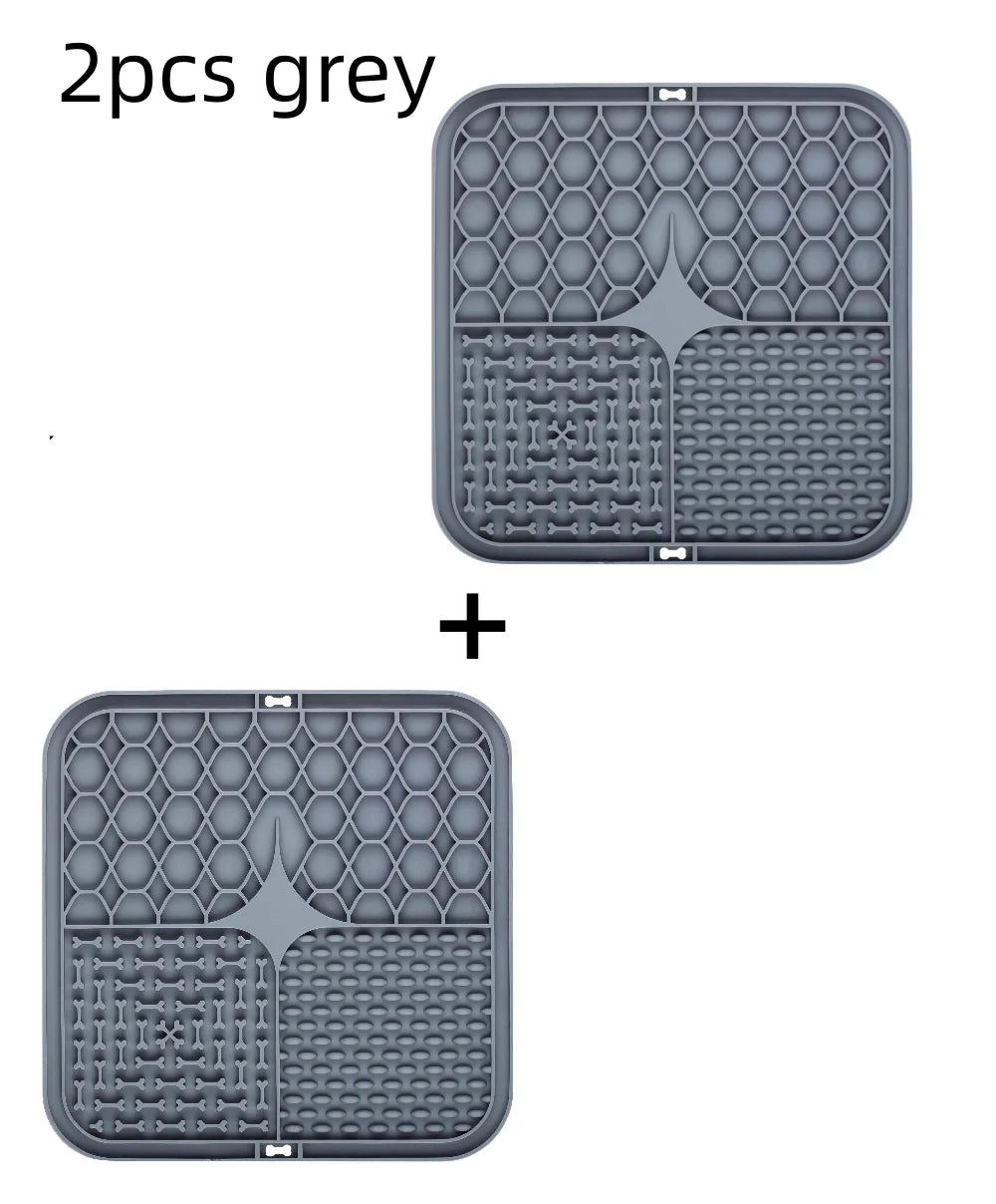 Pet Lick Silicone Mat for Dogs Pet Slow Food Plate Dog Bathing Distraction Silicone Dog Sucker Food Training Dog Feeder Supplies - Tribupets2 GrisPet Lick Silicone Mat for Dogs Pet Slow Food Plate Dog Bathing Distraction Silicone Dog Sucker Food Training Dog Feeder Supplies