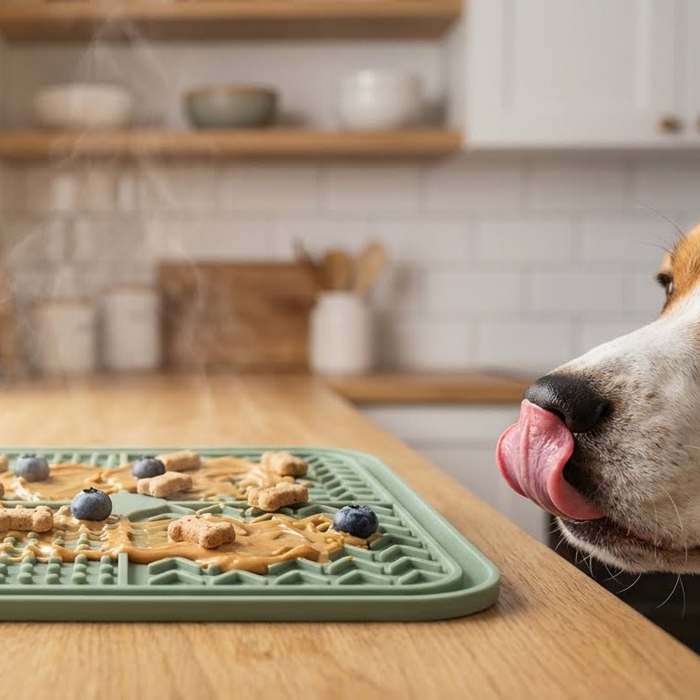 Tapis à lécher en silicone pour chien – Anti - stress & alimentation lente - TribupetsGrisTapis à lécher en silicone pour chien – Anti - stress & alimentation lente